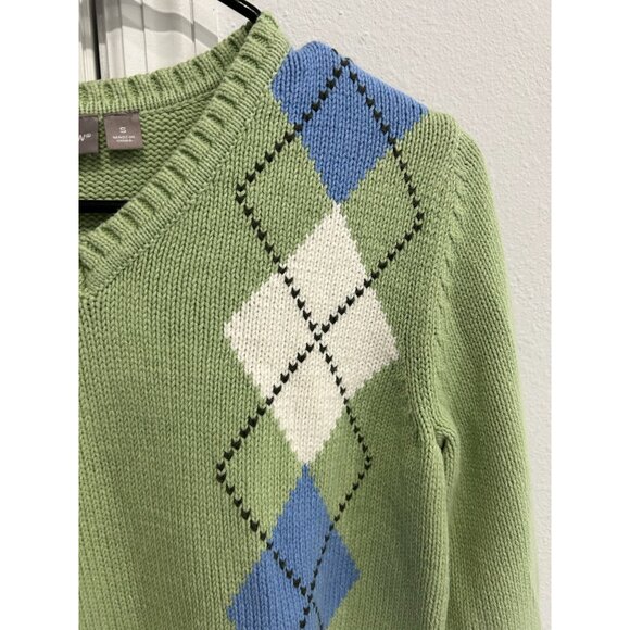 Croft & Barrow Green V Neck Argyle Sweater Cotton Sz Small - Picture 4 of 10